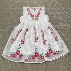 NEW Savanna Jane White Dress Pink Embroidered Flowers Small Sleeveless Boho‎